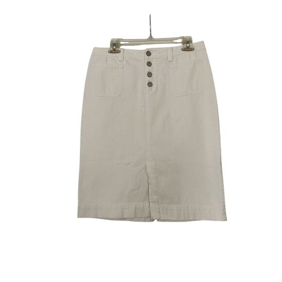 Eddie Bauer Denim Skirt Off White Button Fly Knee Length Skirt Size 6 - Picture 1 of 12